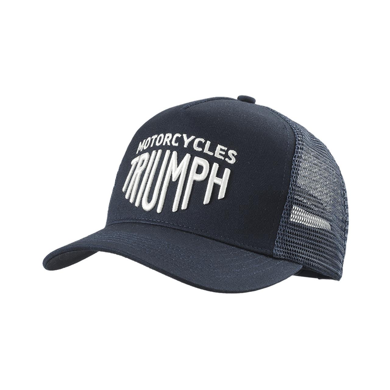 Donkderblauwe Triumph Ellis Trucker pet met witte letters
